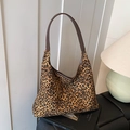 Leopard print canvas tote tas met bruine lederen schouderbanden voor dagelijks woon-werk - Luipaard Bruin