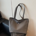 Borsa tote minimalista in tela grigio-marrone scuro con ricamo di cane stile cartone - Marrone Scuro