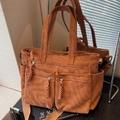 Sac fourre-tout en velours marron avec poches zippées et tirettes tissées - Marron