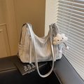 Borsa tote argento metallizzato con trama plissettata e ciondolo a nuvola carino - Argento (Con Ciondolo)