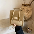 Minimalistischer khakifarbener Patchwork-Rucksack mit Hunde-Stickerei und Golddetails - Khaki (Ohne Anhänger)