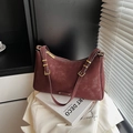 Borsa a tracolla bordeaux in pelle scamosciata con fibbie dorate regolabili - Rosso
