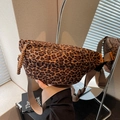 Crossbody leopard print waist bag with orange logo tag and adjustable wide strap - Brown