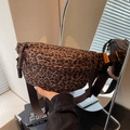 Leopard print crossbody chest bag with wide brown strap and woven zipper detail - Coffee