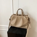 Minimalist pleated tote bag in khaki leather with adjustable crossbody strap - Khaki