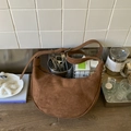 Brown suede hobo bag with moon shape and adjustable shoulder strap for women - Brown