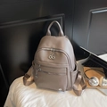 Women's chic taupe leather backpack with double front zippers for daily travel - Gray