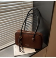 Minimalist brown suede rectangular underarm shoulder bag with golden zipper and vintage charm - With Charm / Brown