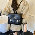 Mochila retro de cuero PU negro para mujer con cierre giratorio dorado y diseño elegante - Negro