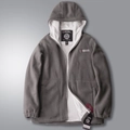 Deep grey hooded fleece jacket with warm white contrast lining and zip front - XS / Khaki