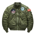 Herren Bomberjacke in Armeegrün mit militärischen Stickereien und Reißverschlussdetails - M / Armeegrün