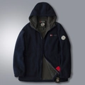 Giacca in pile da uomo Norvegia con cappuccio e calda fodera grigia in blu navy - XS / Blu navy