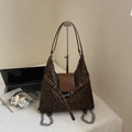 Leopard print hobo bag with dark brown leather trim and stylish silver metal chains - Green Without Pendant