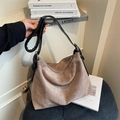 Borsa tote vintage in pelle scamosciata marrone con tracolla nera e cerniera per donne - Cachi Chiaro