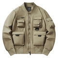 Khaki Herren Bomberjacke im Military-Stil mit mehreren Taschen und gerippten Bündchen - M / Khaki