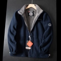 Giacca in pile blu scuro da uomo con fodera grigia a contrasto e chiusura a zip calda - XS / Blu navy