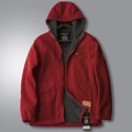 Outdoor hooded fleece jacket in bright red with dark grey lining and zip closure - XS / Red