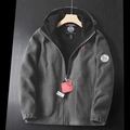 Men's thick grey fleece hoodie with double-layer polar warmth and outdoor embroidery - XS / Gray