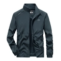 Men's outdoor sports jacket with stand collar, adventure spirit print and zip pockets - M / Dark Green