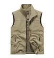 Dettaglio del gilet outdoor kaki con tasche a zip e fodera in rete traspirante - S / Cachi