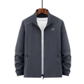 Herren Stretch-Outdoor-Campingjacke in Dunkelgrau mit Berggrafiken und Stehkragen - M / Grau