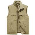 Men's khaki reversible fleece vest with stand collar and warm windproof fabric - M / Khaki