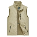 Gilet outdoor estivo da uomo color kaki con multitasche e fodera in rete traspirante - M / Cachi