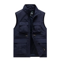 Men's navy multi-pocket outdoor cargo vest with stand collar and zipper closure - M / Dark Blue