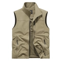 Gilet de plein air kaki pour hommes avec multi-poches et doublure en maille - S / Kaki