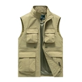 Men's khaki outdoor multi-pocket fishing vest with stand collar and mesh lining - M / Khaki