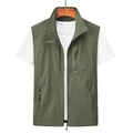 Gilet utilitario da uomo verde militare con tasche multiple e design a collo alto - M / Verde Militare