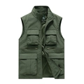 Legergroene outdoorvest voor heren met meerdere zakken, opstaande kraag en ademende mesh voering - M / Legergroen