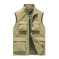 Khaki outdoor vest voor heren met meerdere zakken en ademende mesh voering - M / Khaki