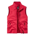Gilet de loisirs extérieur rouge pour homme avec col montant et trois poches zippées - M / Rouge
