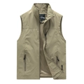 Gilet da pesca kaki multitasche con colletto dritto e fodera a rete - M / Cachi