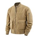 Giacca bomber da uomo in cotone kaki con tasche multiple e colletto stile baseball a coste - M / Cachi