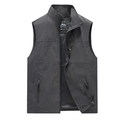 Gilet da esterno grigio scuro con collo alto, tasche multiple e fodera in rete traspirante - M / Grigio