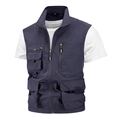 Vue de face du gilet utilitaire bleu marine pour homme avec col montant et multi-poches - M / Gris
