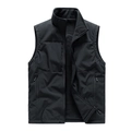 Men's outdoor black fleece-lined vest with standing collar and zipper pockets - M / Black