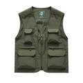 Men's dark green V-neck outdoor vest with multiple pockets and breathable mesh lining - Army Green