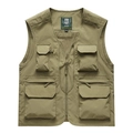 Men's multi-pocket fishing vest with breathable mesh lining in olive green for outdoor wear - Khaki