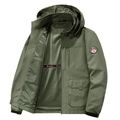 Chaqueta cortavientos para hombre con capucha verde militar y forro de malla - M / Verde Militar