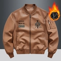 Brown faux leather pilot jacket for men with ribbed collar and warm fleece lining - M / Tops / Coffee Fleece Lined