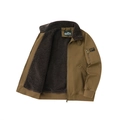 Men's brown outdoor cargo jacket with fleece lining and ribbed cuffs on white background - M / Khaki