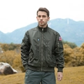 Olive green pilot bomber jacket for men with tactical flag patch and ribbed stand collar - S / Army Green