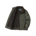 Men's olive green fleece bomber jacket with warm sheepskin-like lining and sleeve pocket - M / Army Green