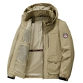 Chaqueta cortavientos caqui para hombre con capucha desmontable y forro de malla transpirable - M / Caqui
