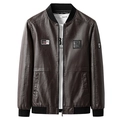 Chaqueta bomber para hombre en cuero sintético marrón oscuro con parches vintage - M / café