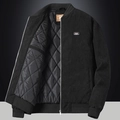 Men's black corduroy bomber jacket with quilted inner lining and leather patch - M / Black-Padded