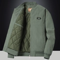 Army green corduroy varsity jacket for men with quilted lining and Free Spirit patch - M / Bean Green Padded